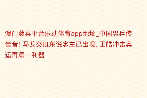 澳门菠菜平台乐动体育app地址_中国男乒传佳音! 马龙交班东说念主已出现, 王皓冲击奥运再添一利器