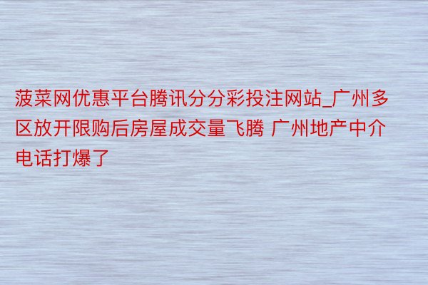 菠菜网优惠平台腾讯分分彩投注网站_广州多区放开限购后房屋成交量飞腾 广州地产中介电话打爆了